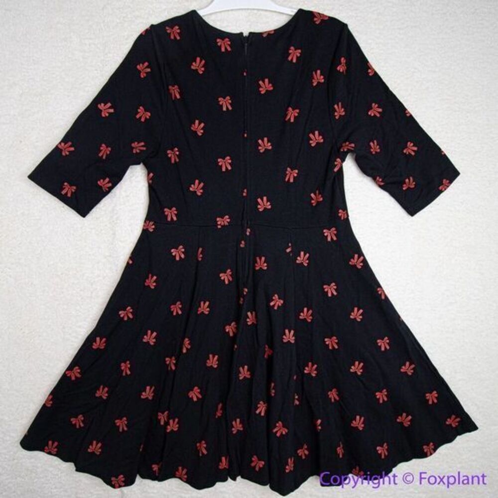 Unique Vintage Black & Red Bows Print Stephanie Fit & Flare Dress, 3X - Picture 9 of 16